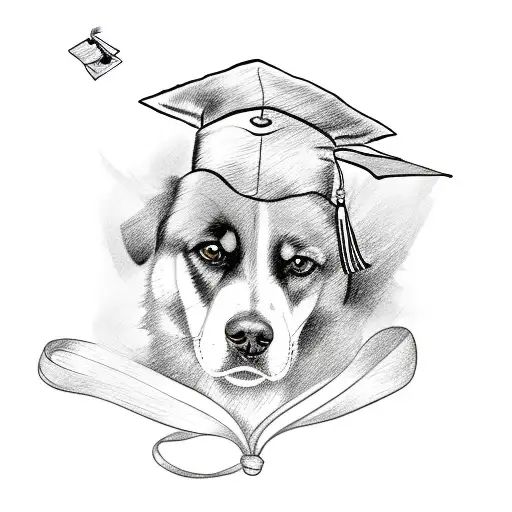 A Sketch-style Tattoo Of A Dog Running With A Graduation Cap On