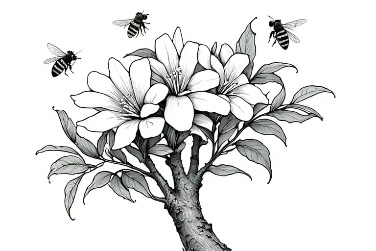 Gum Tree Flower And Leaves With Native Australian Bees Hovering Around