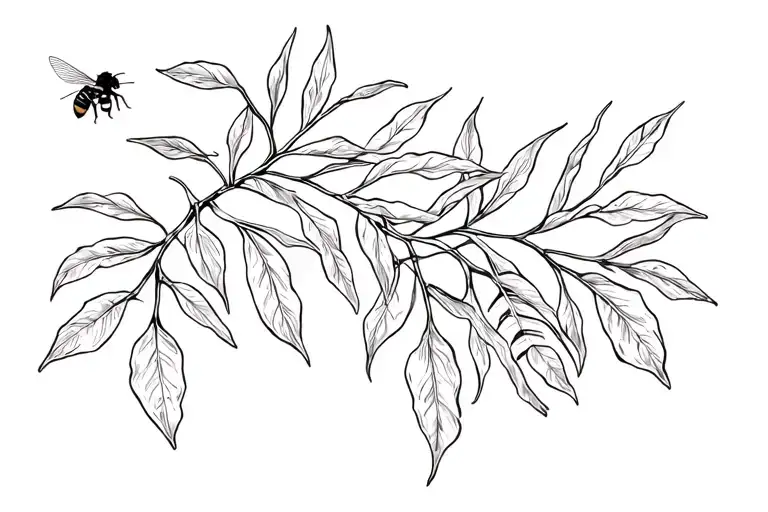 Australian Eucalyptus Tree Leaves With Native Australian Bees Hovering Around