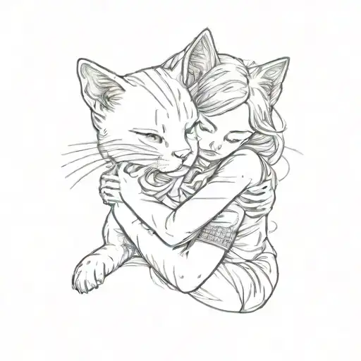 Little Girl Hugging Ginger Cat