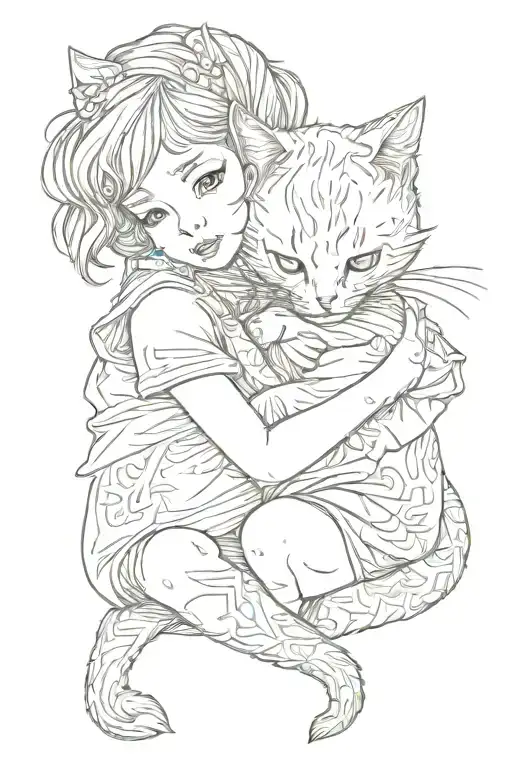 Baby Girl Hugging Ginger Cat