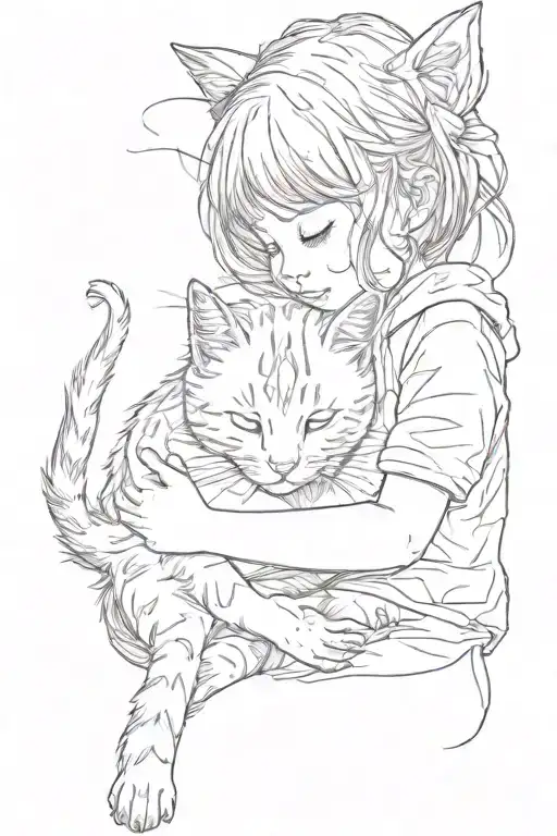 Little Child Hugging Ginger Cat
