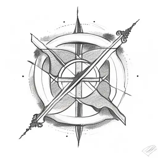 Christian Cross With Son On The Right And Crescent Moon On The Left With Beach At The Bottom