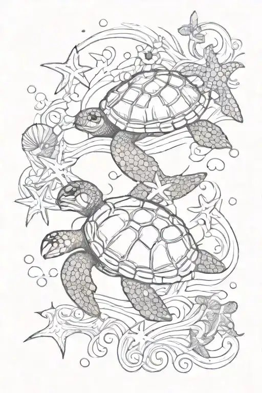Turtle Seashells Waves Starfish