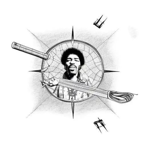 Jimi Hendrix Playing Basketball With A Compass As The Ball