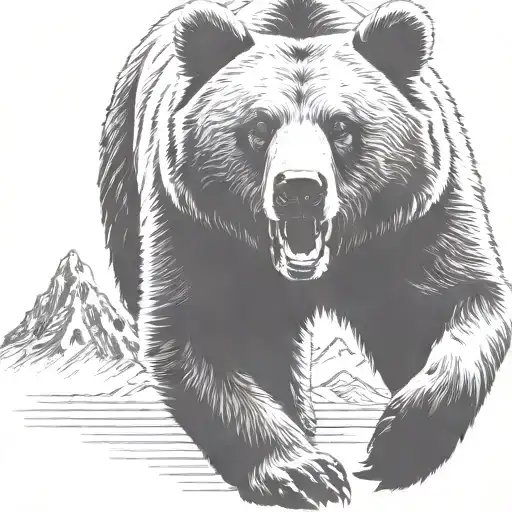 Grizzly Bear Running With Huge Mountains In Background