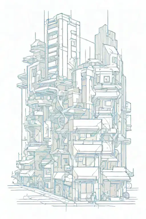 Cyberpunk Cityscape With Fine Line And Curcuitry