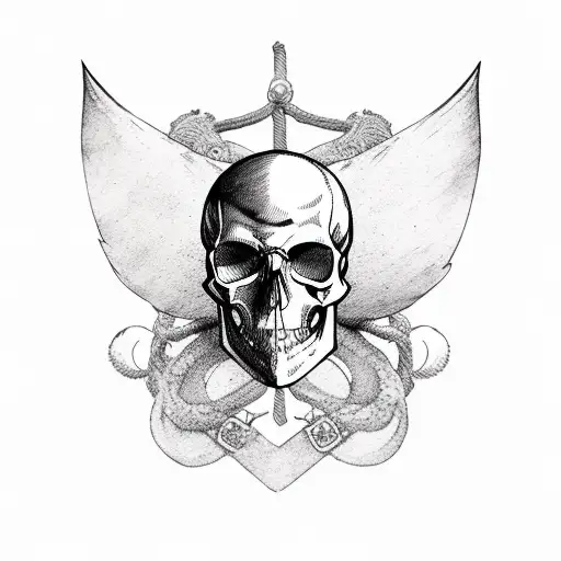 Captain Pirate With Hawk Wings In Skull
