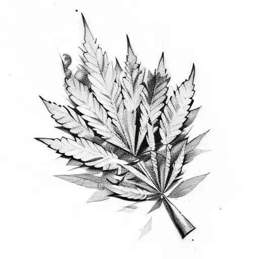 A Sketch-style Tattoo Of A Gun Made Entirely Out Of Cannabis Leaves