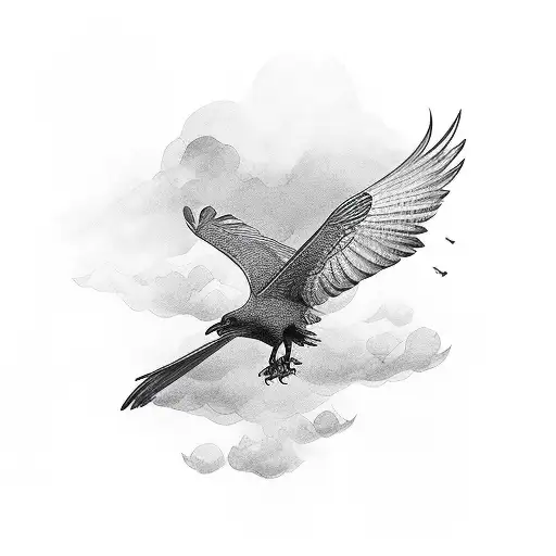 Flying Crow With Eyes On The Wings