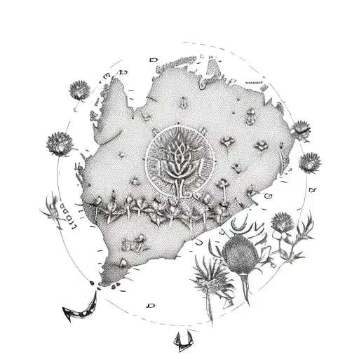 Map Of Australia With Anchor And Thistle Flower