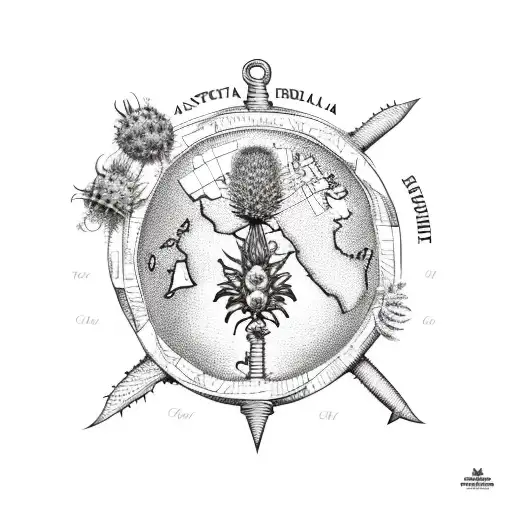Map Of Australia With Anchor And Thistle Flower