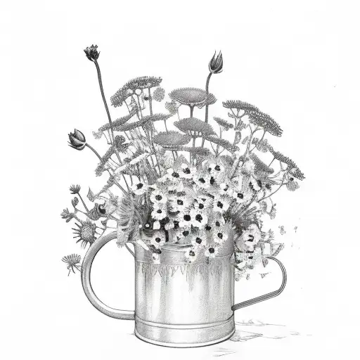 A Dainty Watering Can Pouring Water Onto A Flourishing Bouquet Of Wildflowers