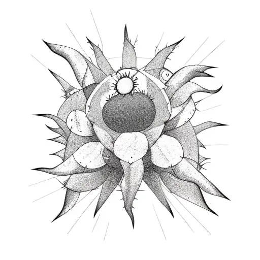 Cactus Line Work With Sun In Frame