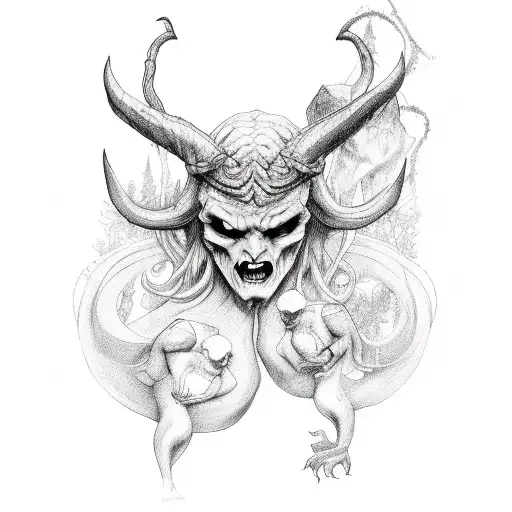 Witch With Satan And Nature