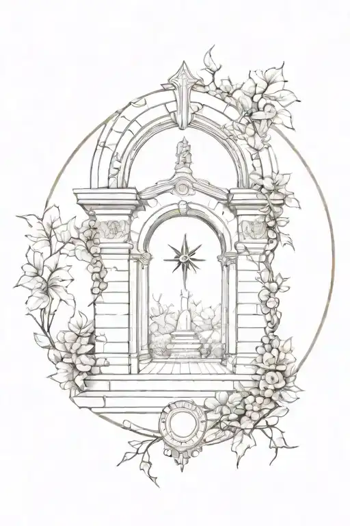 Arch Monument With Vine And Compass