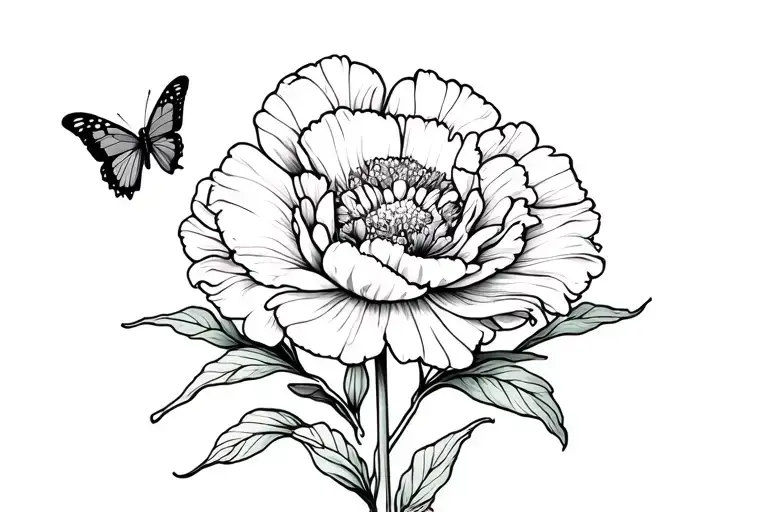 Carnation Flower With Butterflies With Flowers In A Line