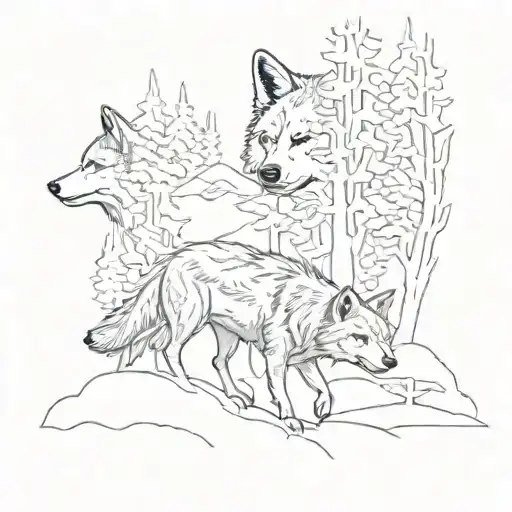 Wolves In The Snow Forest Scene