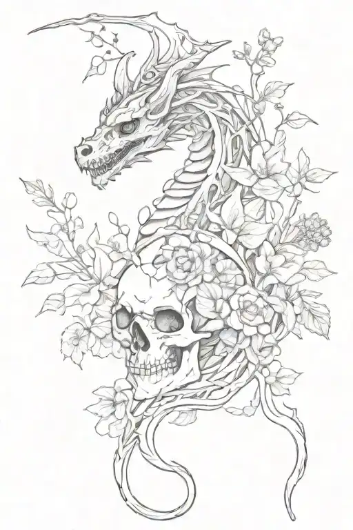 Dragon Skeleton And Wildflowers Growing Down My Spine