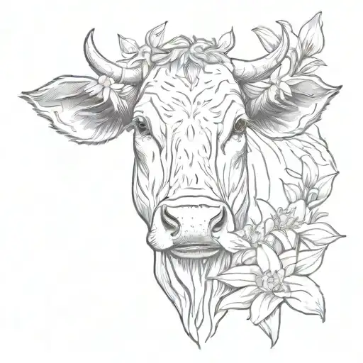 Cow Face Surrounded By Daffodils