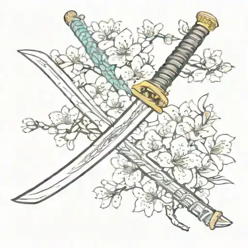 Katana And Wakizashi With Cherry Blossoms