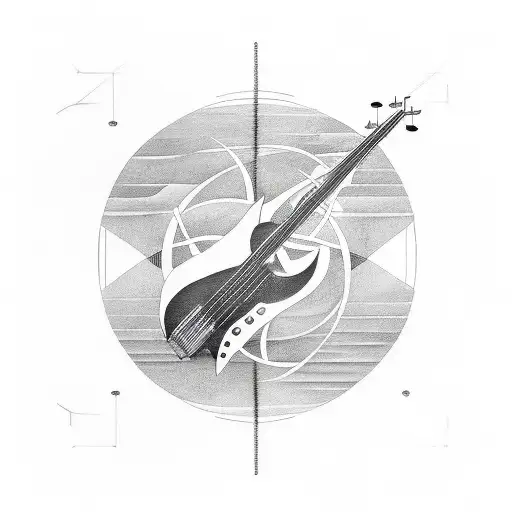 A Minimalist Tattoo Of A Bass Guitar With Sound Waves Emanating From It