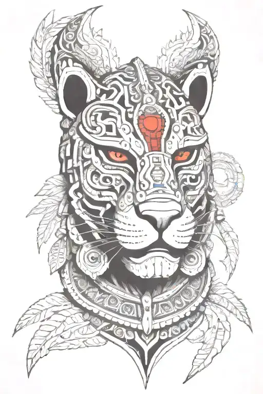 Mayan Jaguar Warrior Mask Red Line In The Eyes Obscured View