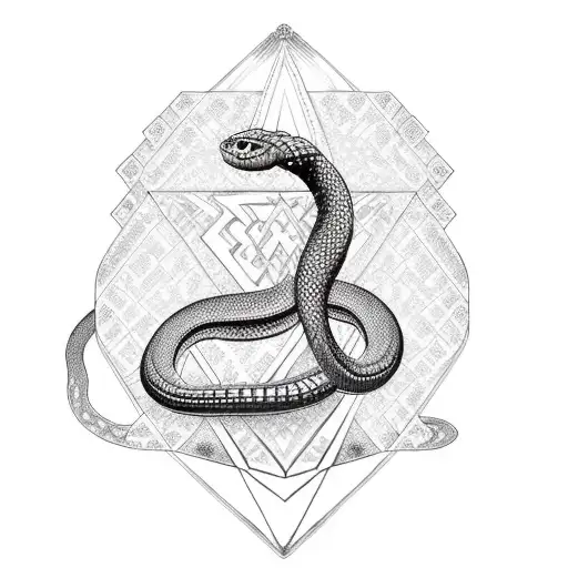 A Tarot Card With A Diamond Patterned Background And A Snake As The Main Figure