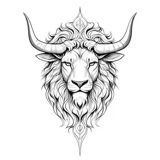 Bull Head And Lion Head Merged As A Mandala In The Greek Stem