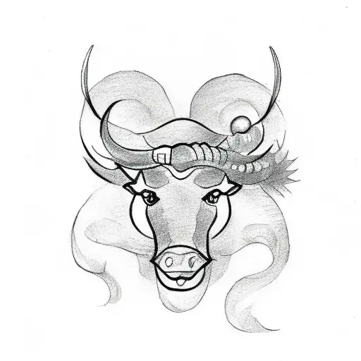 Small Simple Line Drawing Of Taurus Symbol Tattoo For A Mother And Daughter