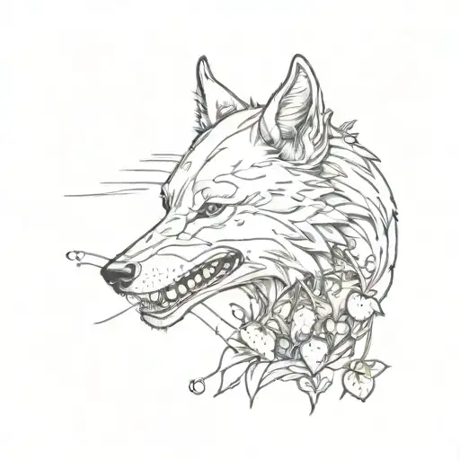 Wolf With Shark Tail With Strawberries On The Mouth