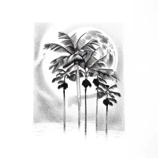 Palm Trees Moon Waterfall