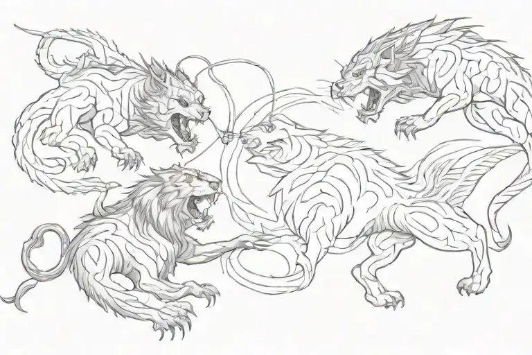A Dragon Fights A Lion A Tiger And A Fox