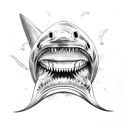 Shark Front View Teeth And Fins