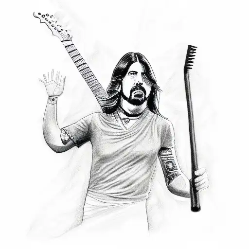 A Sketch-style Design Of Dave Grohl As A Greek God With A Guitar