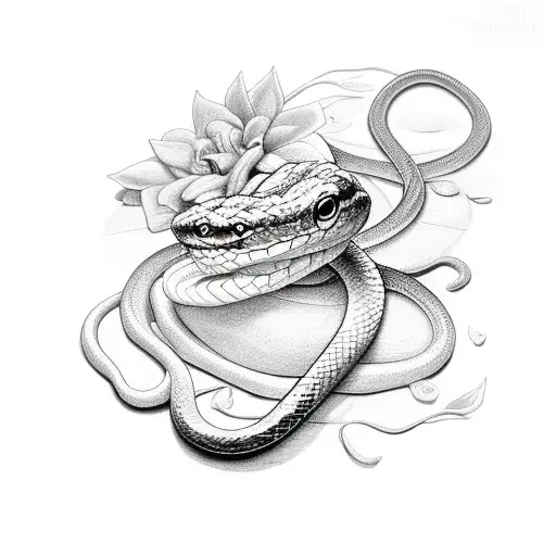 Realistic Snake With Flowers