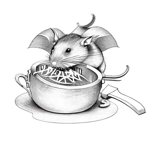 A Surrealistic Scene Of A Rat Cooking In A Cauldron With Gothic Elements