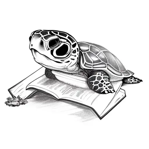 A Turtle Reading A Book On A Tropical Beach