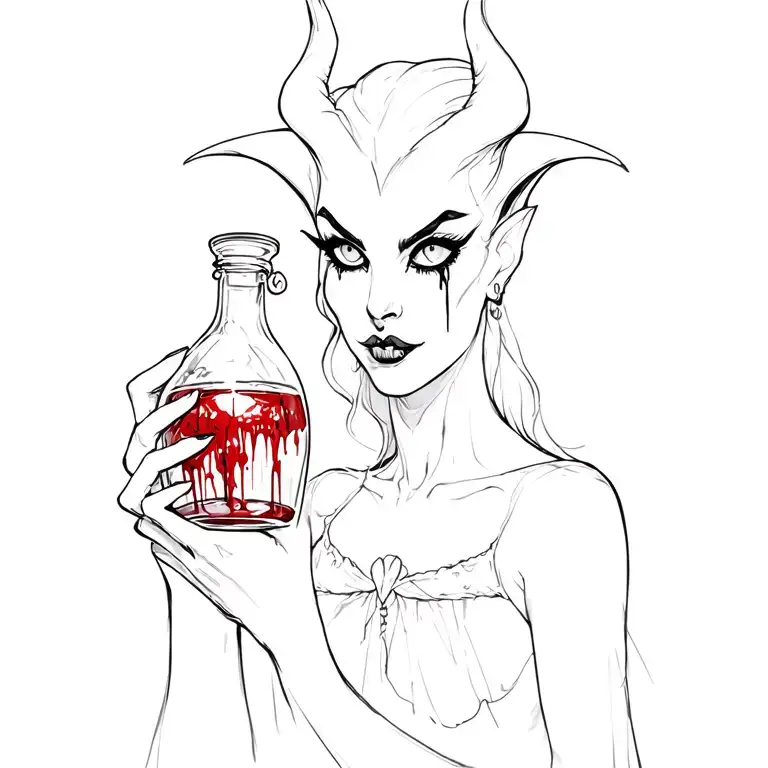 Maleficent With Bloody Eyes Holding Poison Bottle