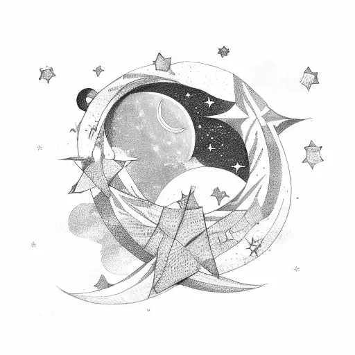 Crescent With Stars And Little Trees