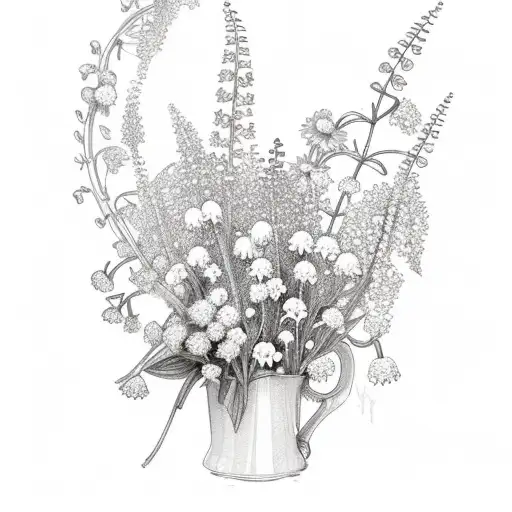 Flowers Seperated With Ivy And Daisy And Lily Of The Valley And Alyssum And Honeysuckle