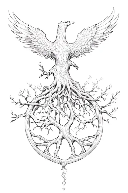 Tree Of Life Intertwined With Rising Phoenix Rising
