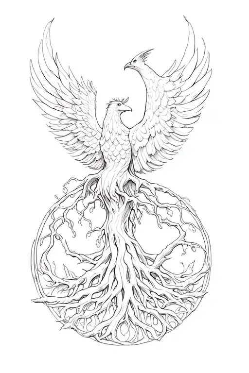 Tree Of Life Intertwined With Rising Phoenix Rising