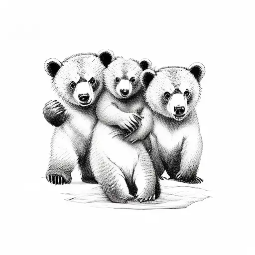 A Composition Of Three Adorable Bear Cubs Playing In A Meadow