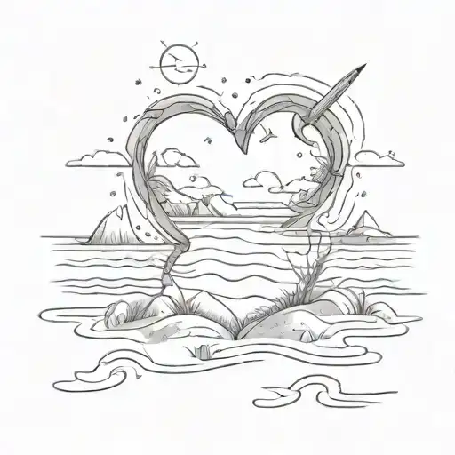 A Beach Scene With A Pencil Drawing A Heart In The Sand