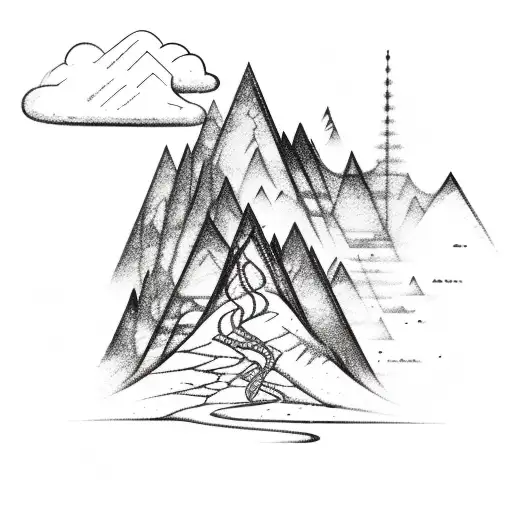 A Sketch Of A Mountain With Musical Notes Flowing Out Of It