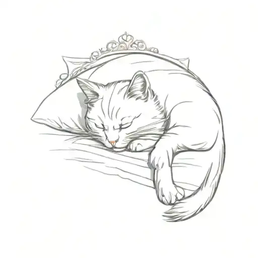 A Cat Sleeping On A Bed