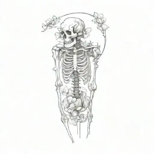 A Skeleton And Flowers