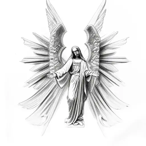 God In Virgin Mary Arms With Kneeled Arc Angels Under Them