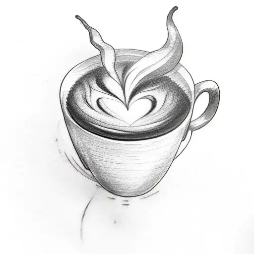A Sketch Style Tattoo Of A Coffee Cup With Steam Forming The Shape Of A Witch's Hat
